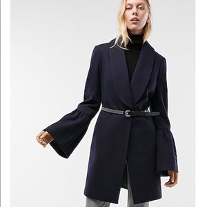 NWT Express Navy Bell Sleeve Shawl Collar Coat